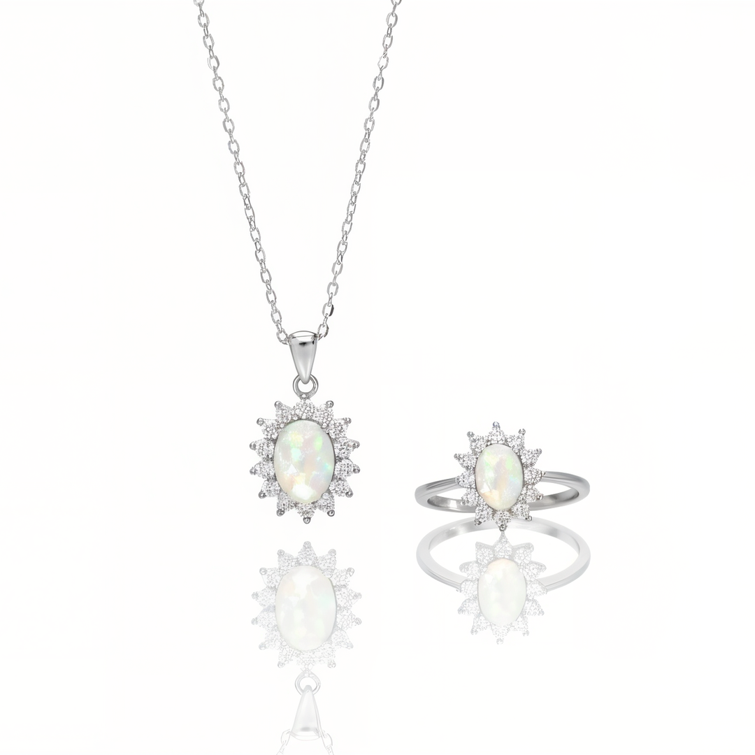 Sterling Silver Oval Halo Starburst Ashes Ring&amp;Necklace&amp;Earrings (DIY KIT)