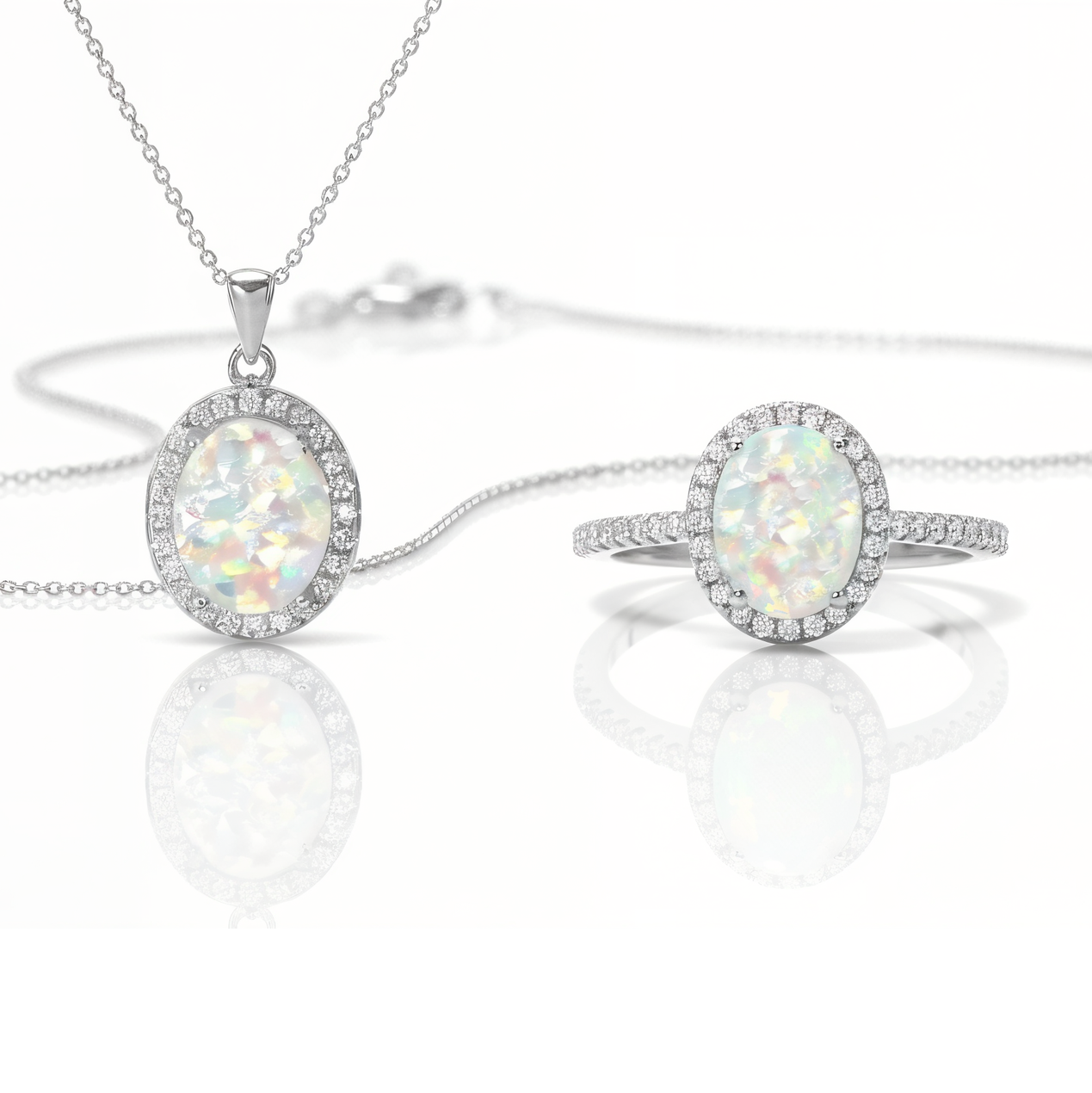 Ovaler Halo-Aschering &amp;amp; Halskette &amp;amp; Ohrringe aus Sterlingsilber (DIY-Kit)