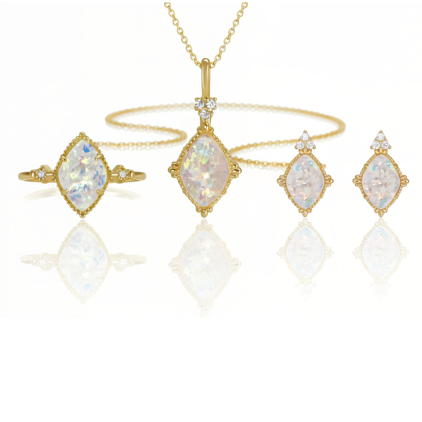 Anillo, collar y pendientes de cenizas en forma de diamante de plata esterlina (kit para armar)