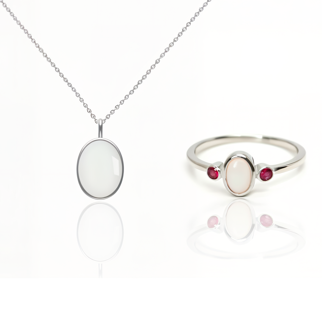 Collar ovalado de plata de ley con forma de leche materna (kit DIY)