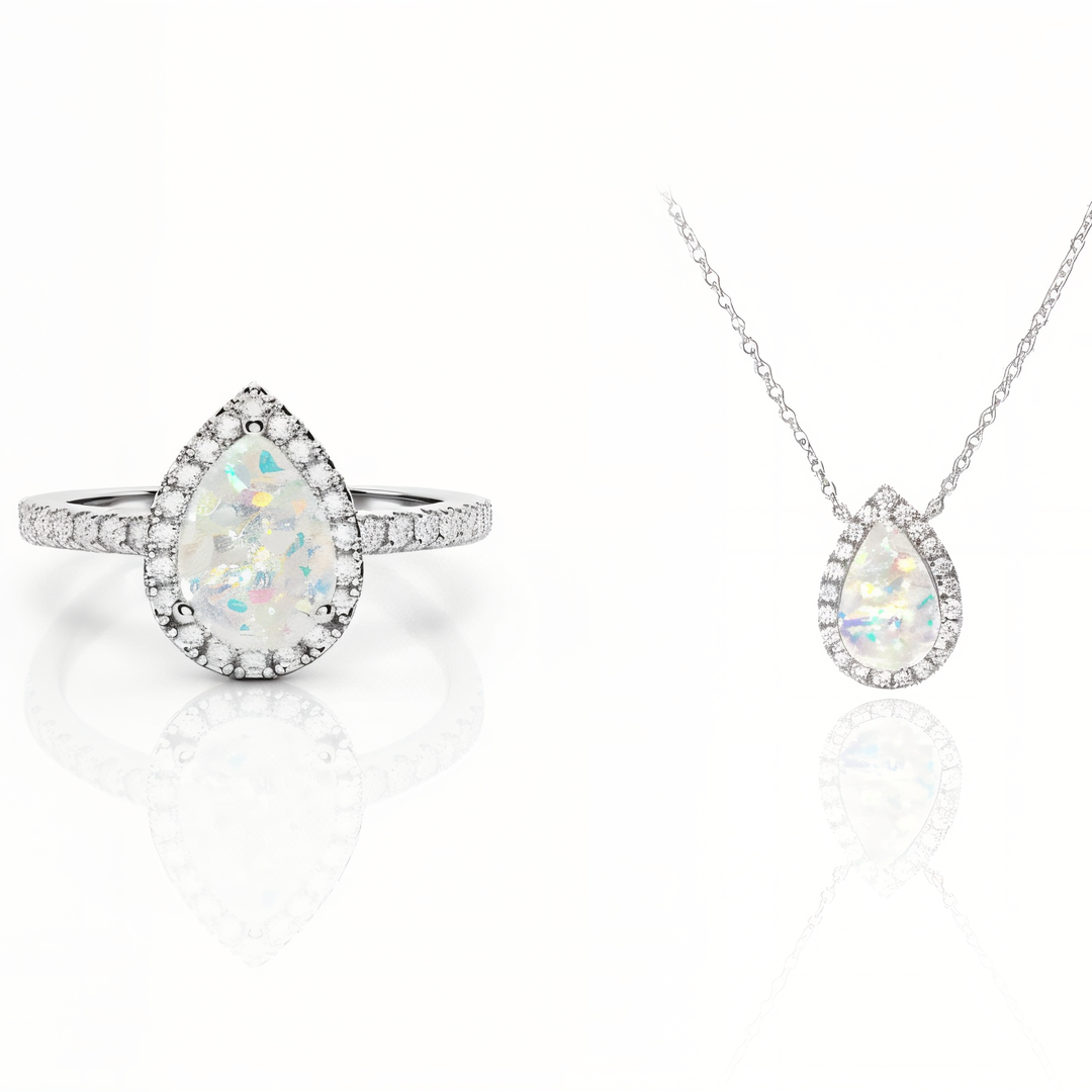 Sterling Silber Teardrop Halo Ashes Ring &amp;amp; Halskette (DIY-Kit)