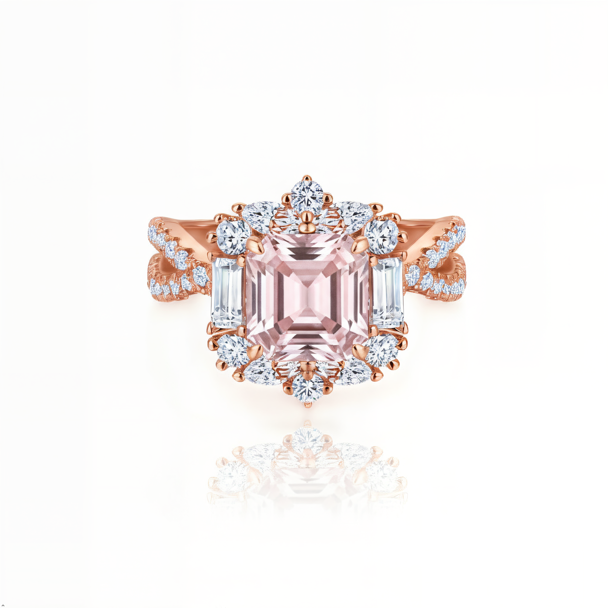 Königliche Blüte: Aschering mit Moissanit im Asscher-Schliff