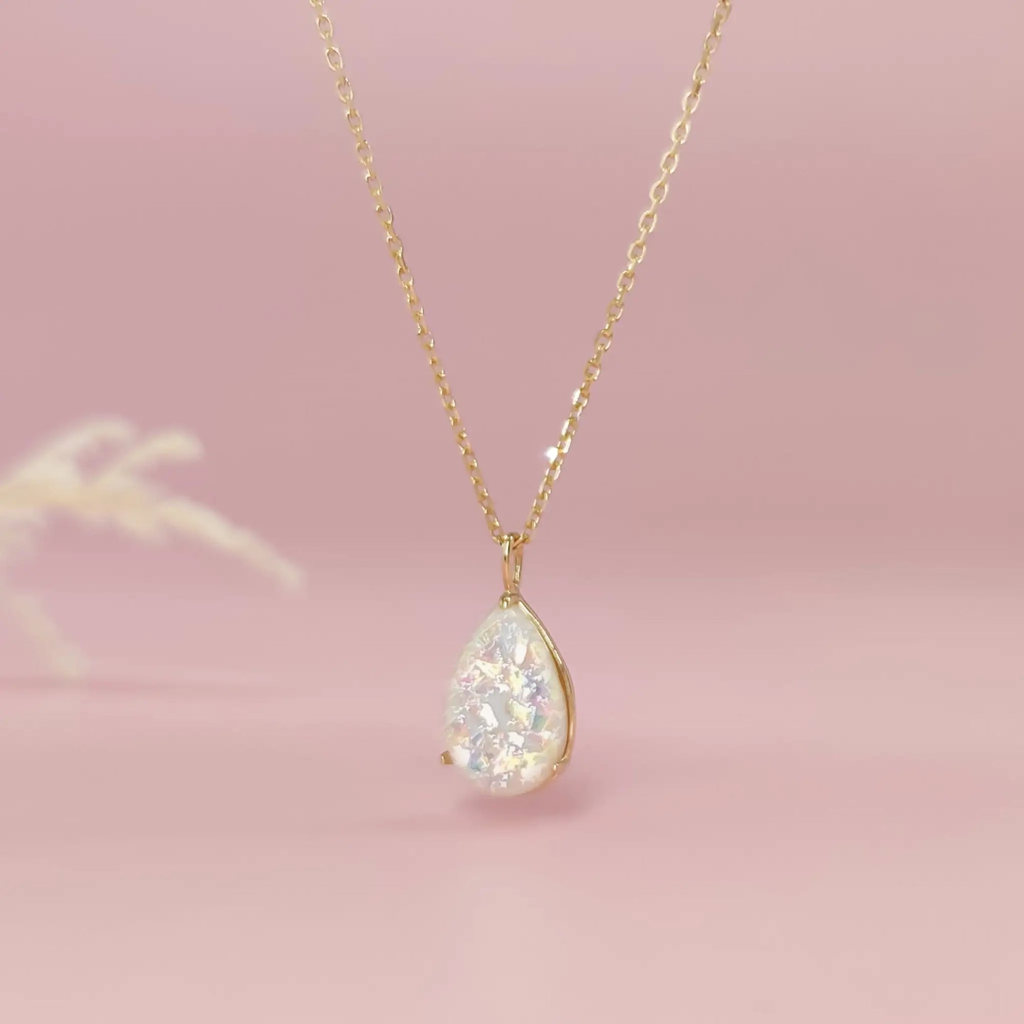 Glisten Drop: Gold Teardrop Memorial Ashes Necklace