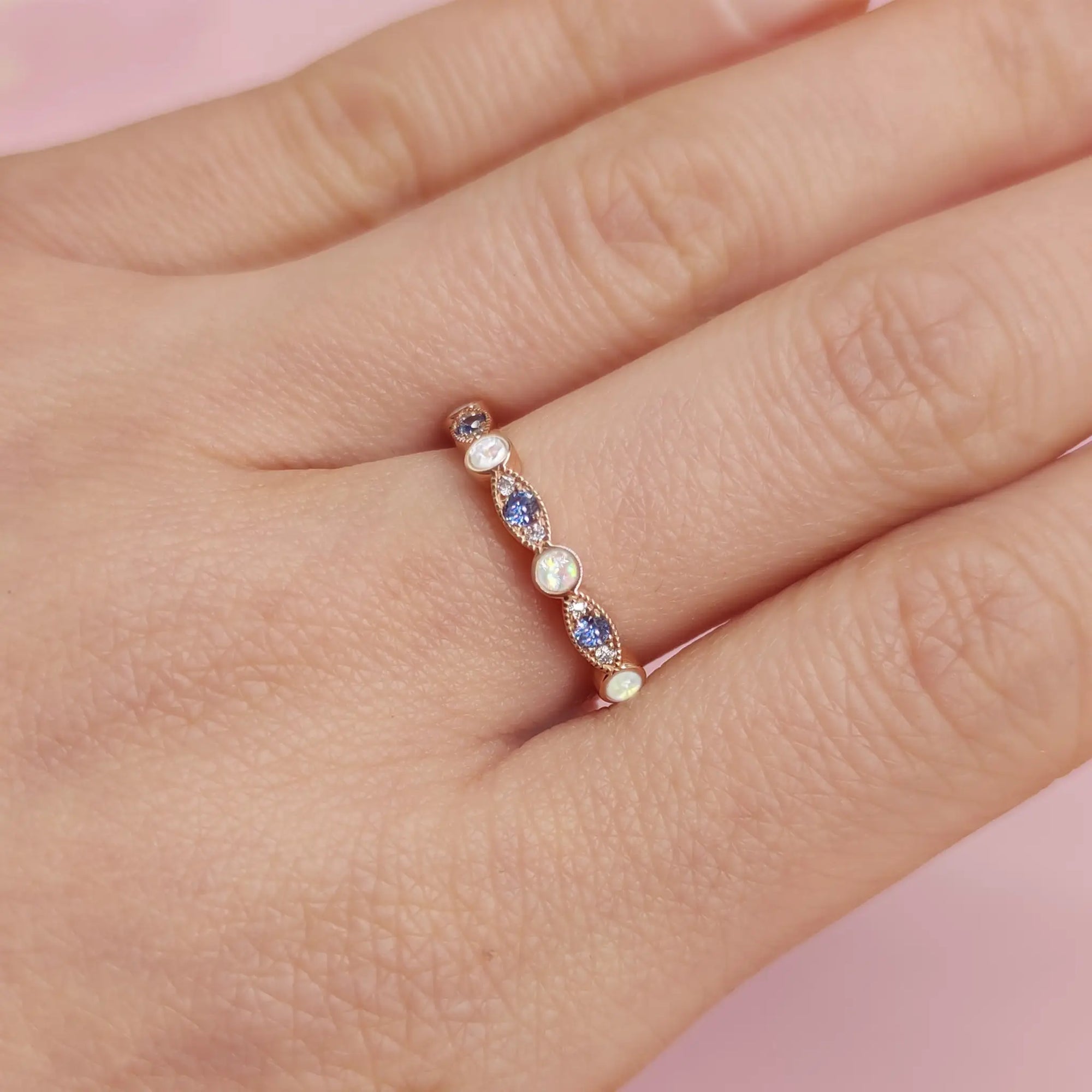 Handcrafted Gold Birthstone Ashes Stackable Ring