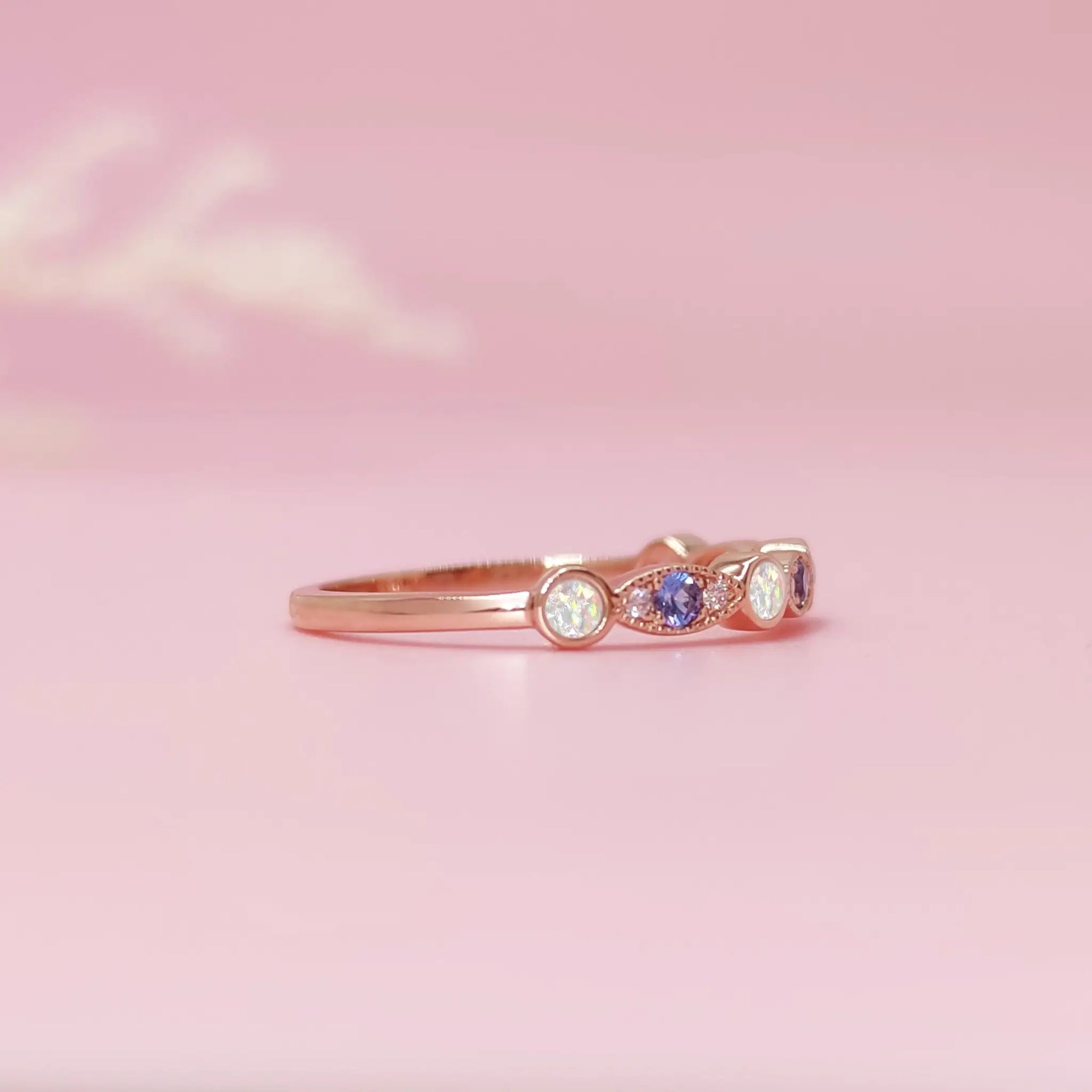 Handcrafted Gold Birthstone Ashes Stackable Ring