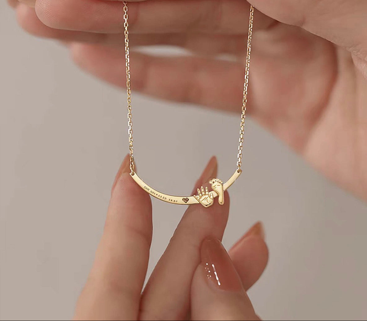Lunar Sparkle: Solid Gold Footprint Necklace