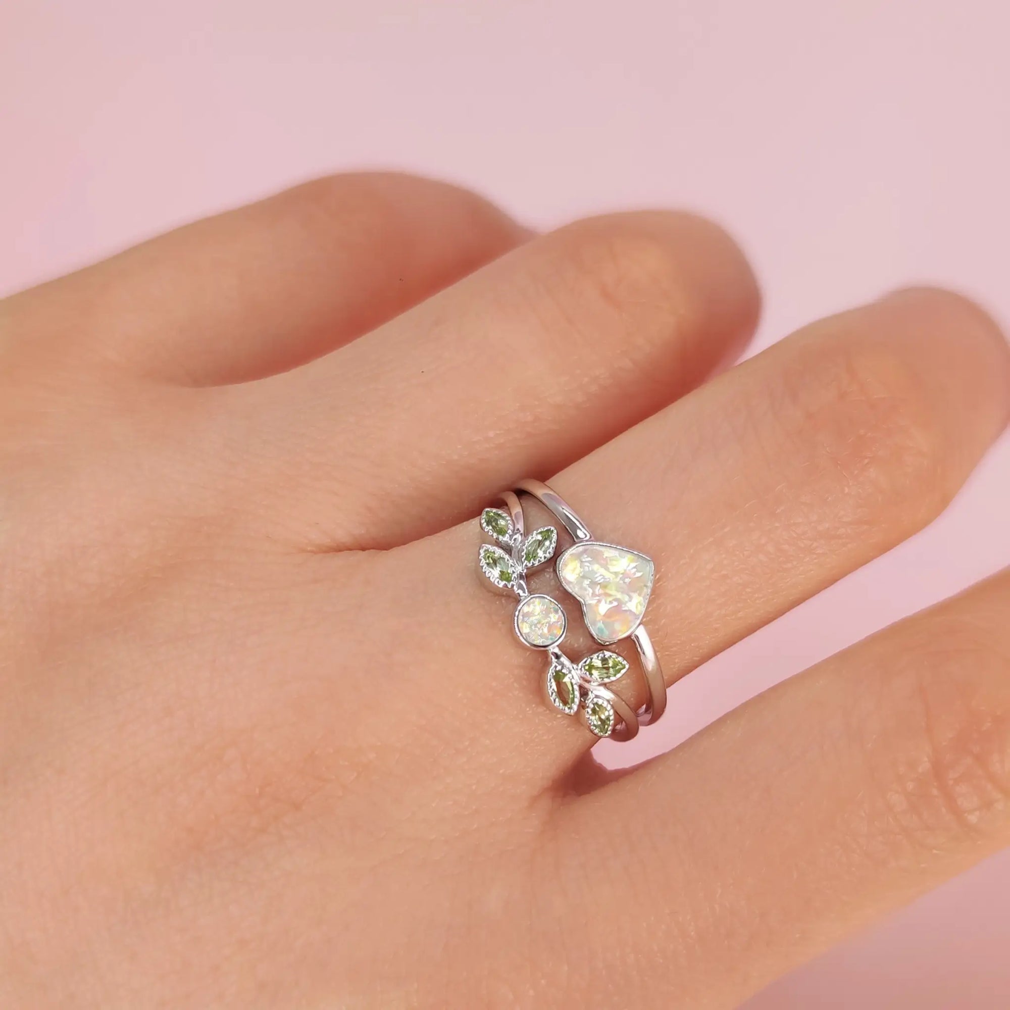 Handcrafted Whispering Heartleaf Ashes Ring Set