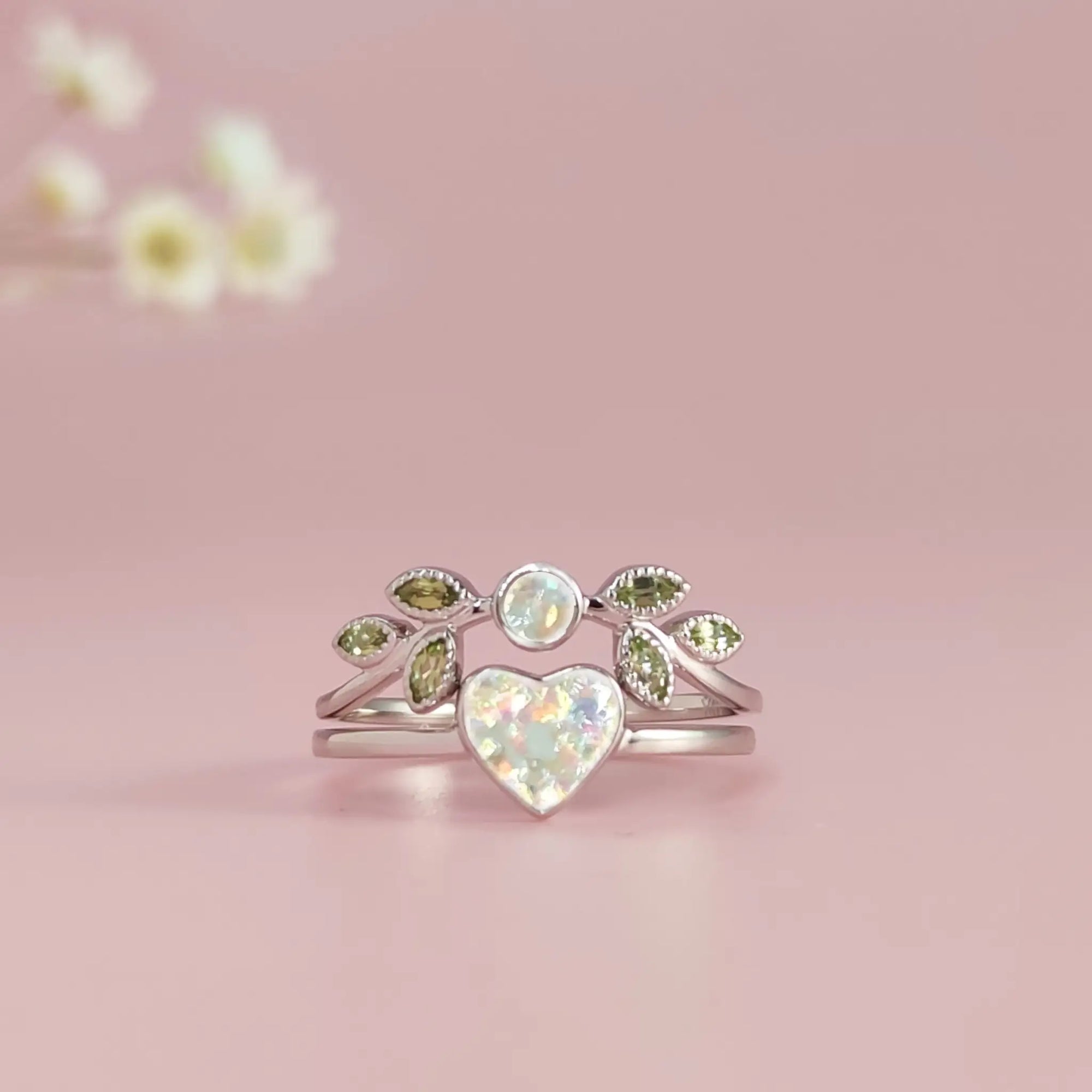 Handcrafted Whispering Heartleaf Ashes Ring Set